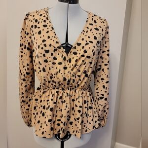 Stylish Tan and Black Polka Dot Blouse